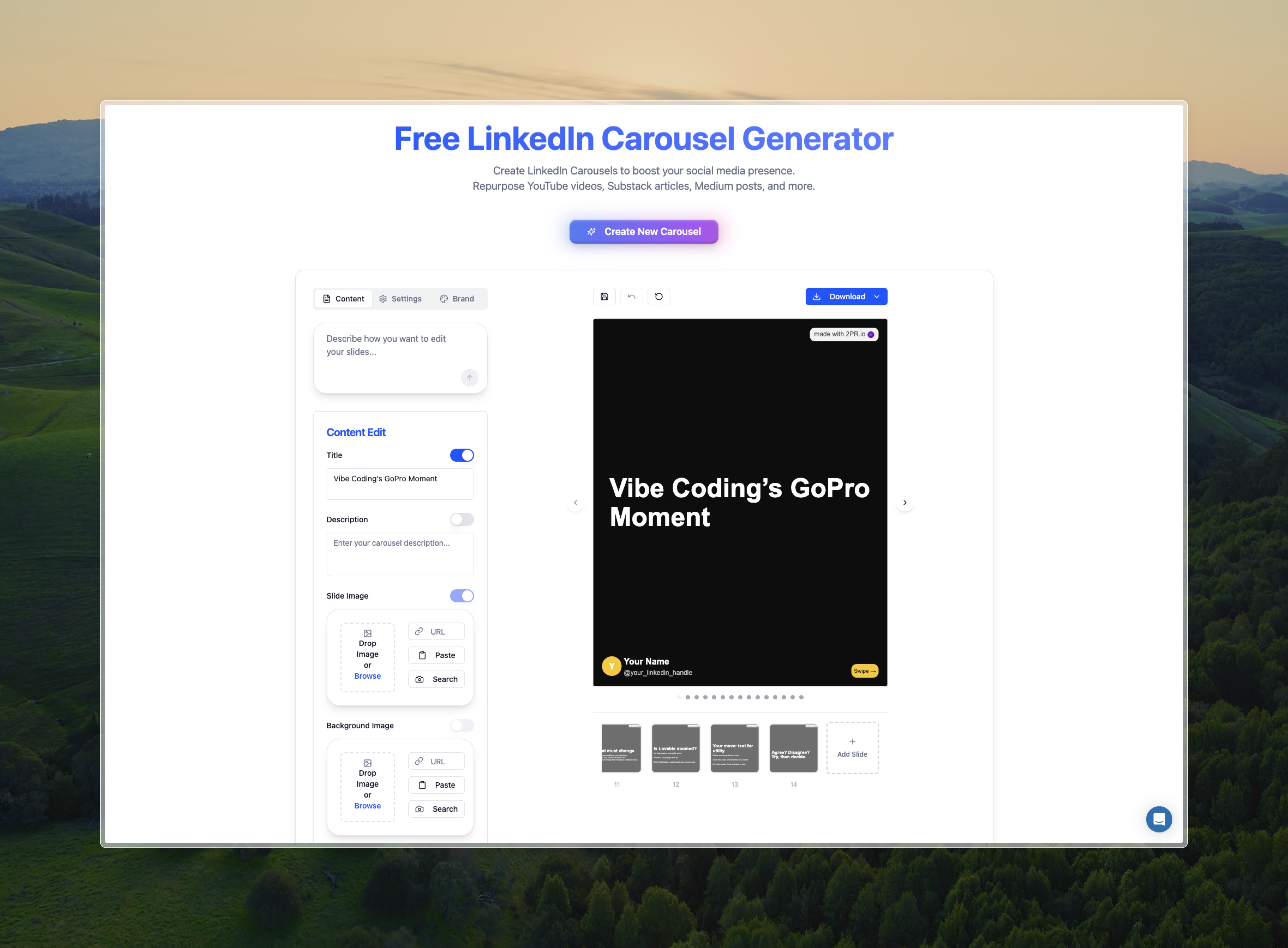 LinkedIn Carousel Generator Interface